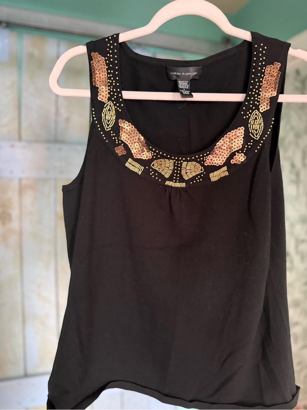 Cable & Gauge Black Tank Top with Gold Sequin Neckline